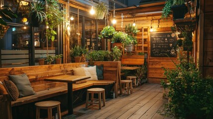 Fototapeta premium Cozy Outdoor Cafe at Night: A Serene Escape
