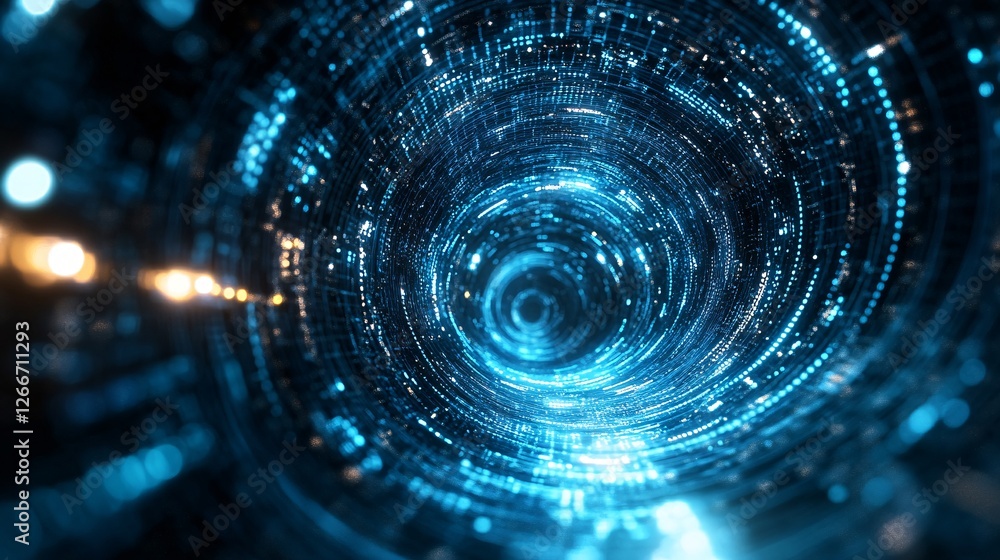 Poster a mesmerizing swirl of blue lights creates a tunnel effect, evoking a sense of depth and motion in a