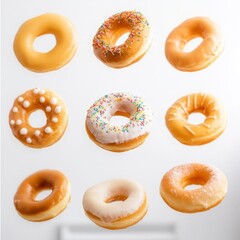 A Colorful Assortment of Deliciously Decorated Donuts Displayed on a Wooden Table with a Soft Focus Background Creating an Inviting Sweet Treat Atmosphere