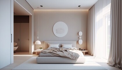 Interior of minimalist houses beige bedroom