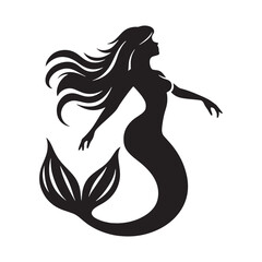 Elegant flowing Mermaid silhouette perfect for mystical artwork - Mermaid illustration - Mermaid vector - mythical creature silhouette
