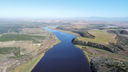 aerial view of river and countryside