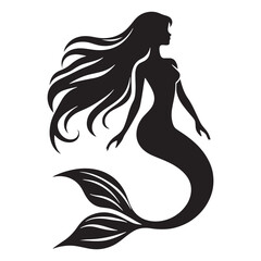 Elegant ocean Mermaid silhouette representing mystery and charm - Mermaid illustration - Mermaid vector - mythical creature silhouette
