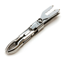 Detailed Close-up of Metal RJ11 Crimping Tool on a White Background