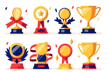 Golden Trophy Awards, Sport trophy vector cup, champion icons isolated on a white background