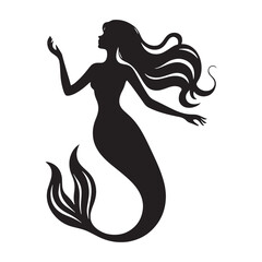 Legendary water spirit Mermaid silhouette representing the sea’s beauty - Mermaid illustration - Mermaid vector - mythical creature silhouette
