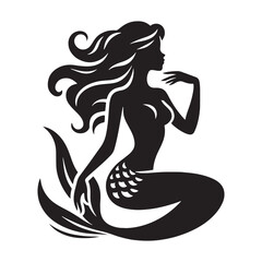 Fairy tale Mermaid silhouette symbolizing magic and wonder - Mermaid illustration - Mermaid vector - mythical creature silhouette
