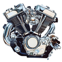 Isolated Polished Chrome Motorcycle Engine
