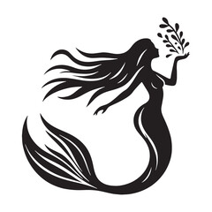 Graceful Mermaid silhouette representing underwater beauty - Mermaid illustration - Mermaid vector - mythical creature silhouette
