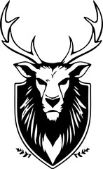 Fototapeta premium Crowned Deer Head Vector Art, Royal Stag Silhouette Design, Deer King Vector Illustration, Animal Head Emblem Vector, Majestic Deer Logo Art, Royal Animal Head Silhouette, Deer Head with Crown Vector,