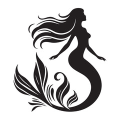 Elegant Mermaid silhouette symbolizing deep-sea legends - Mermaid illustration - Mermaid vector - mythical creature silhouette
