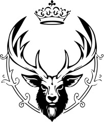 Crowned Deer Head Vector Art, Royal Stag Silhouette Design, Deer King Vector Illustration, Animal Head Emblem Vector, Majestic Deer Logo Art, Royal Animal Head Silhouette, Deer Head with Crown Vector,