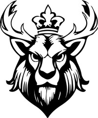 Obraz premium Crowned Deer Head Vector Art, Royal Stag Silhouette Design, Deer King Vector Illustration, Animal Head Emblem Vector, Majestic Deer Logo Art, Royal Animal Head Silhouette, Deer Head with Crown Vector,