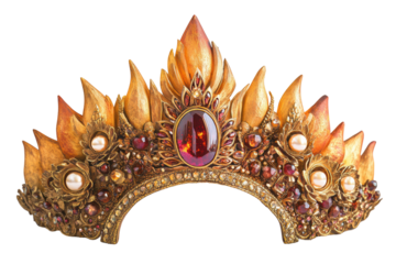 Isolated Golden Decorative Thai Crown Adorned with Jewels