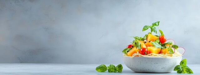 Fresh Pasta Salad with Colorful Vegetables and Herbs in Bowl