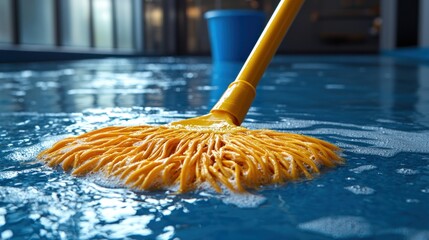 Cleaning a Sparkling Floor with a Yellow Mop