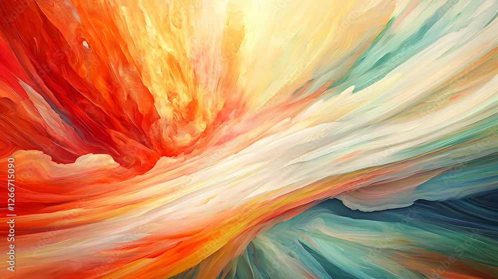 Poster abstract painting with flowing colorful brushstrokes creating a dynamic composition