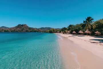 Fototapeta premium Crystal water gently lapping on tropical beach shore in the caribbean