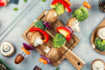 Vegetables kebabs, vegan food concept.