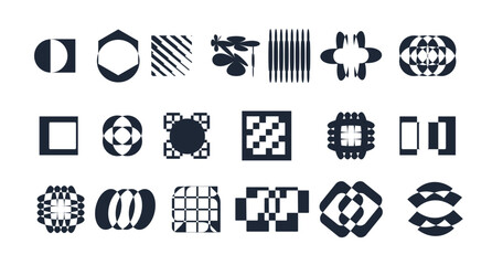 Abstract geometric graphic elements . set of Y2K retro elements and abstract brutalism shapes, trendy retro design symbols in Y2K aesthetics, vintage stickers