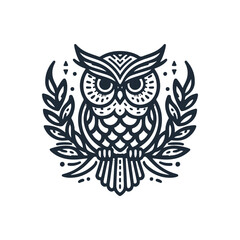 Fototapeta premium Vector ornamental Owl, ethnic zentangled mascot, amulet, mask of bird, patterned animal for adult anti stress coloring pages. Stylized face of a owl in the style of Zen tangle. Wisdom Icon logo