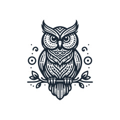 Vector ornamental Owl, ethnic zentangled mascot, amulet, mask of bird, patterned animal for adult anti stress coloring pages. Stylized face of a owl in the style of Zen tangle. Wisdom Icon logo