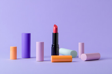 Professional decorative cosmetics, make-up products and accessories on color background, minimal style. Beauty, fashion, visage and shopping blogger concept