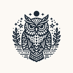 Vector ornamental Owl, ethnic zentangled mascot, amulet, mask of bird, patterned animal for adult anti stress coloring pages. Stylized face of a owl in the style of Zen tangle. Wisdom Icon logo