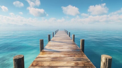 Fototapeta premium Tranquil Wooden Pier Extending to Serene Ocean