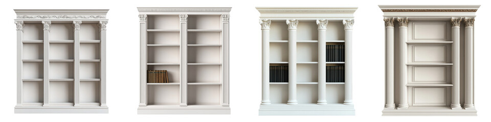 Obraz premium Elegant white wooden shelving unit with multiple compartments and shelves for organized storage and display in a modern home or office interior design Minimalist clean and versatile furniture piece