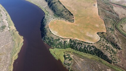 aerial view of river and countryside