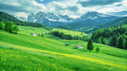 Fototapeta premium mountain landscape with green grass and mountains