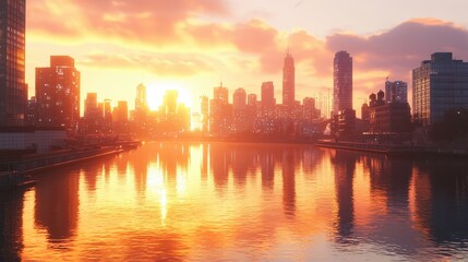 Obraz premium Sunset over Urban Waterfront