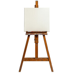 Isolated Wooden Easel with Blank Canvas