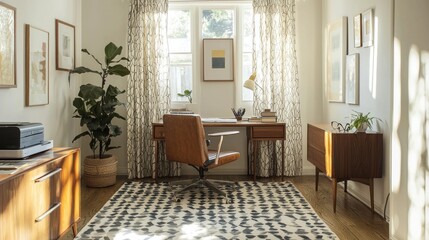 Fototapeta premium Mid-Century Modern Home Office with Natural Light
