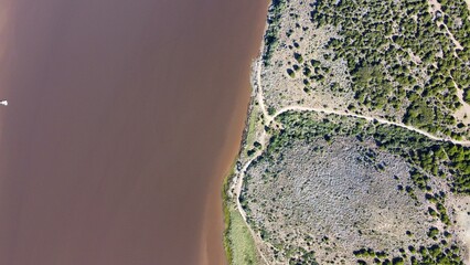 aerial view of river and countryside