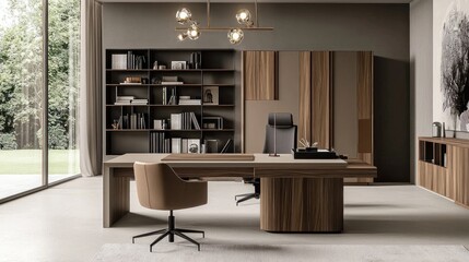 Modern Executive Office Design: Elegant Workspace with Wooden Furnishings