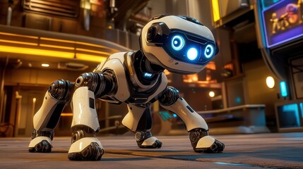 Fototapeta premium Robotic dog futuristic city game background