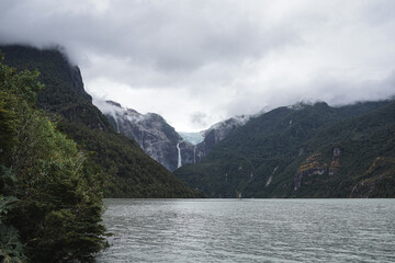 Hanging Glacier or Glaciar colgante in Queulat National Park, Patagonia, Chile