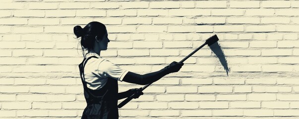 Housekeeper Cleaning Modl From Wall, 