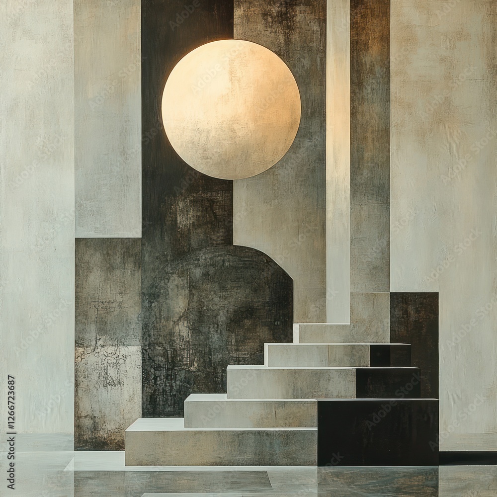 Poster abstract minimalist composition with soft grey beige shapes layered circles squares scandinavian des