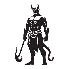 Oni warrior silhouette capturing the battle essence of demons - Oni illustration - Oni vector - mythical creature silhouette
