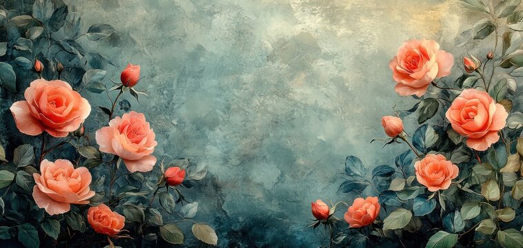 Watercolor Vintage Floral Design with Pink Roses and Greenery for Wedding Invitation and Celebration Template