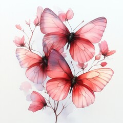 Pink Butterflies Watercolor Painting Seamless Pattern Vintage Decorative Design for Fabric and Wallpaper