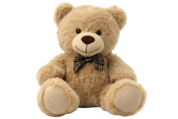 A teddy bear holding expressing love heart isolated on white background.