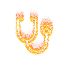 Burning icon stethoscope on transparent background. Flames and small fire