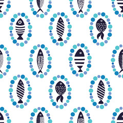 Fish in bubble frames. Kids background. Seamless pattern. Can be used in textile industry, paper, background, scrapbooking.