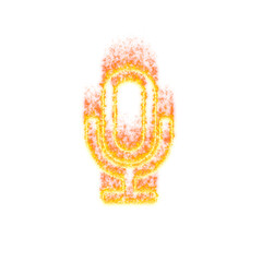 Burning icon microphone on transparent background. Flames and small fire