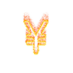 Burning icon yen sign on transparent background. Flames and small fire