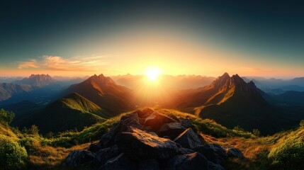 Mountain Sunrise Panorama - Majestic Rocky Summit